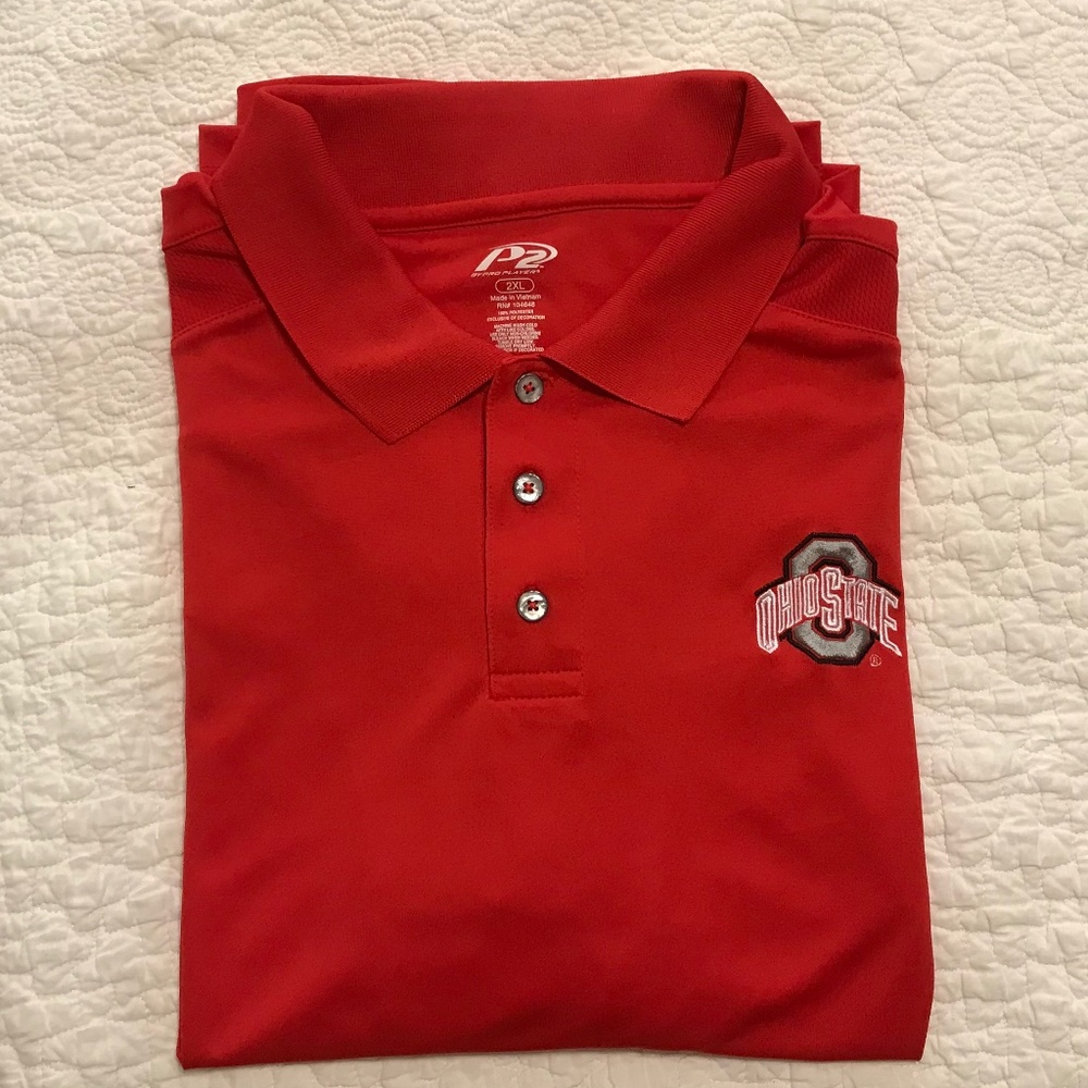 NWOT men’s Ohio State red P2 golf polo shirt with embroidered logo (2XL)